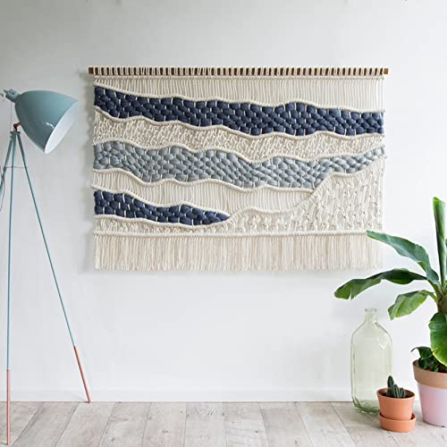 WABMJGW Tapiz de macramé para colgar en la pared, Tapices tejido de algodón grande, decoración bohemia, Tapices de macramé hechos a mano, arte de pared, sala de estar, sofá, fondo,100 x 80 cm