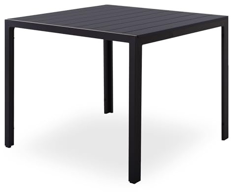 Raburg Gartentisch, Outdoor Esstisch, 90 x 90 cm, 74 cm hoch, Balkontisch Holzoptik, Terrassentisch Alurahmen, Gartenmöbel wetterfest, für Garten, Lounge & Sitzgruppe, Harvey XXL, Anthrazit-Schwarz