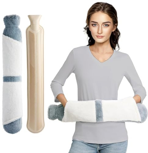 Homealexa Bouillotte Longue avec Housse Souple 2L, Bouteille d'Eau Chaude avec Chauffe-mains, Sac Chauffe-Ventre, Bouteille de Lit pour Femmes et Hommes