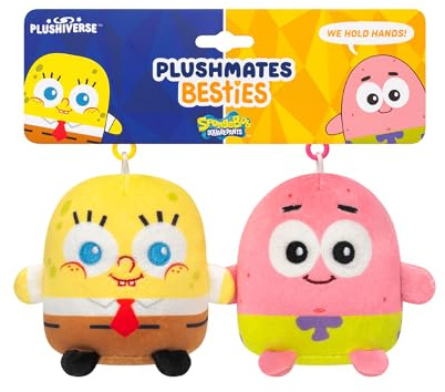 TeeTurtle Spongebob Squarepants and Patrick Star Plushmates Besties Keychain Set - Officially Licensed Novelty Clip-On Plush with Magnetic Hands