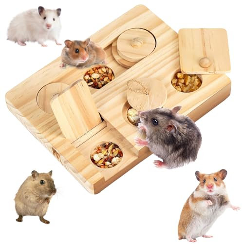 Ruikdly 6 In 1 Hamster Spielzeug - Holz Kleintierspielzeug für Meerschweinchen, Kaninchen, Chinchillas, Rennmäuse, Zwerghamster