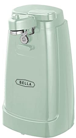 BELLA Electric Can Opener and Knife Sharpener, Multifunctional Jar and Bottle Opener with Removable Cutting Lever and Cord Storage, 60 Watt Motor, BPA Free, Stainless Steel Blade, Sage