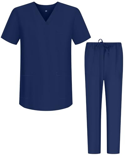 MISEMIYA - Uniformi Unisex Set Camice – Uniforme Medica con Maglia e Pantaloni Uniformi Mediche Camice Uniformi sanitarie - Ref.6801-6802 - Small, Blu