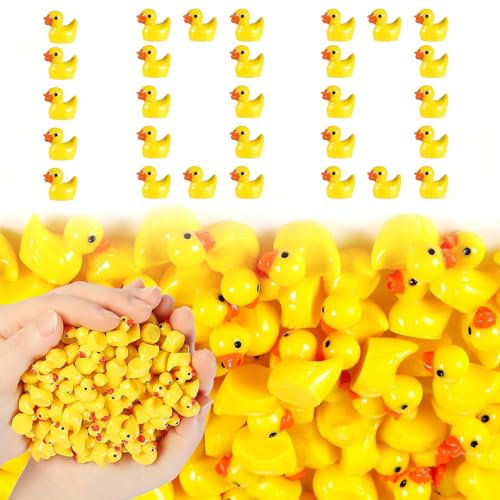 CYZBL Etwa 100 Stück Mini Harzente Ente, Miniaturgarten Resin Enten Winzige Tierfiguren, Kleine Lebensecht Ente Figuren Dekorationen, Tiny Ducks Ornament für DIY Aquarium Landschaft (Gelb)