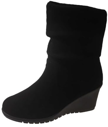 liaddkv Women's Ankle Boots with Heel, Elegant, Half Boots, Wedge Heel Slip-On Boots, Suede Boots, Short Shaft Boots, Festive Wedding Booties, Half Shaft Women's Boots, Classic Booties, black, 38 EU