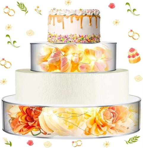Digiele Befüllbarer Tortenständer aus Acryl, Runder Zylinder-Display-Riser, 2 Stück Desserttisch Displaybox, LED Dekorativ Transparenter Cupcake Etageren für Geburtstags, Hochzeits und Feiertagsfeiern