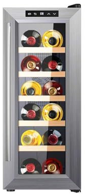 Cecotec Vinoteca 12 Botellas Bolero GrandSommelier 1270 CoolWood. Nevera para Vino, Enfriamiento Termoeléctrico, Temperatura regulable y Luz LED interior, Diseño en Madera e Inox