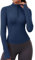 iWoo Sport Damen T-Shirt Gym Yoga Top Langarmshirt Laufshirt Atmungsaktiv Funktionsshirt Half Zip Sweatshirt Winter Sport Oberteile Marineblau L