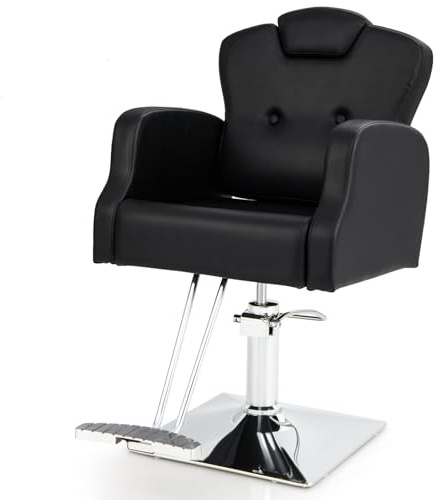 GOPLUS Frisörstol, barberstol med justerbar sitthöjd, nackstöd, 360° rotation, fotstöd, hydraulpump, användarstol, upp till 150 kg, svart