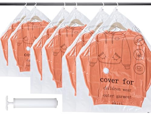 6 sacchetti sottovuoto sospesi con ganci a 360° – sacchetti sottovuoto per abiti e vestiti – salvaspazio – 90/110/135 × 70 cm