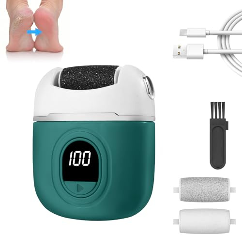 OSDUE Pedicure Elettrico Professionale Piedi con 3 Rulli Sostituibili, Set Calli Rimozione Ricaricabile con 2 Velocità Esfoliante Pelle Morta Testina Lima per Talloni Cura Pulizia Duroni Verde