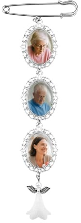 Sisadodo Meaningful Memorial Birthday Gifts for Boyfriend Girlfriend Loss of Dad Mum Sympathy Gift for Women Men Memorial Photo Brooch with 3 Frames Wedding Bouquet Accessories with Angel Pendant