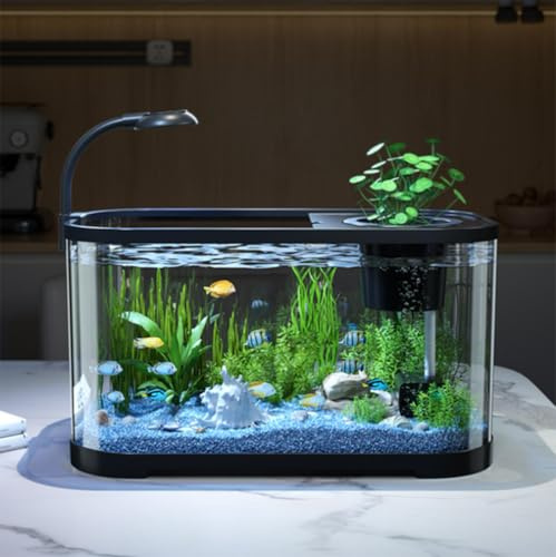 Aquarium Starter Kits, 11L Small Fish Tank with Filter and LED Light, Silent & Self Cleaning Nano Aquarium Tank, High Transparent Tropical Fish Tank Kit for Betta Shrimp Goldfis-h (Black)