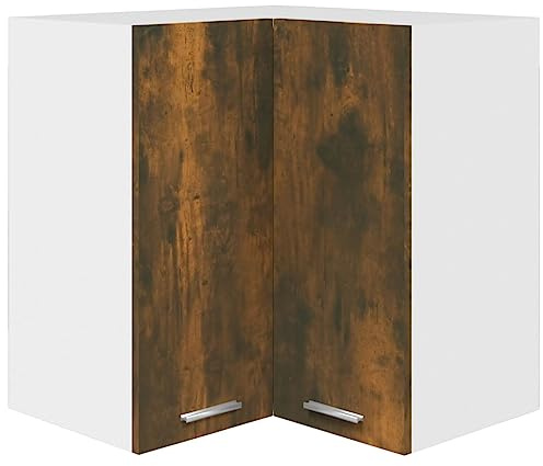 QJBSAVVA Armoire d'angle Suspendue Lyon, Meuble Haut de Cuisine avec 2 Étagères et Portes, Placard de Rangement Suspendu en Bois d'Ingénierie, Chêne Fumé, 57 x 57 x 60 cm