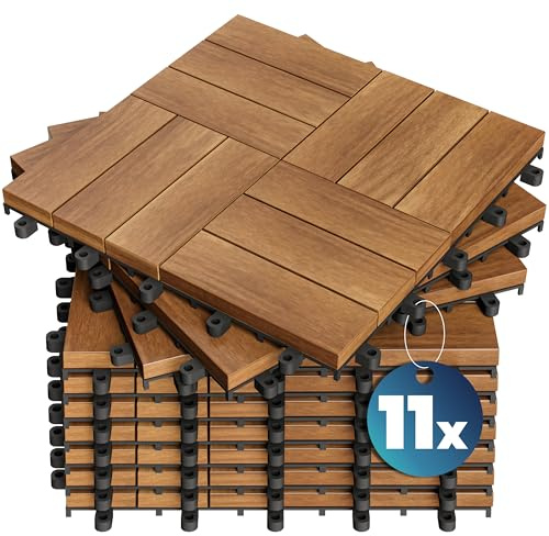 Casaria 11x Baldosas de Madera de Acacia Mosaico 30x30cm 1m² Certificado FSC® Losetas Jardín Terraza Balcón
