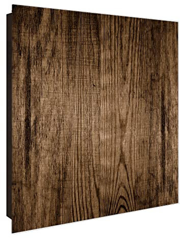 banjado Großer Schlüsselkasten Glas - Schlüsselbox 30x30cm mit 50 Haken - Schlüsselkasten modern für Schlüsselaufbewahrung mit beschreibbarer, magnetischer Glastür - Motiv Maserung Dunkel