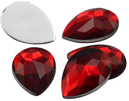 Allstarco Lot de 30 strass en plastique acrylique à dos plat en forme de larme pour la fabrication de bijoux, bijoux, cosplay, embellissements et travaux manuels,Rouge rubis H103
