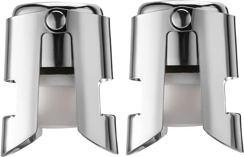 OWO Champagne Stopper Stainless Steel Cork Sealant for Sparkling Wine Premium Anti-Leak Bubble Retention Protection No Sharp Edges No Spill Fizz Preserve Press Test（Silver, 2 Pack）
