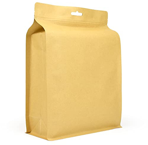 Evergreen 50 bolsas de embalaje de papel kraft de fondo plano con lámina interior, reutilizables, cremallera/sellado al calor, para té, granos de café, nueces, semillas, frutas secas (200 x 290 mm)