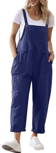 YESNO Women's Dungarees Loose Casual Plus Size Lightweight Sleeveless Overall Long Jumpsuit Playsuit Trousers Pants Dungarees (M PV9UK Navy)