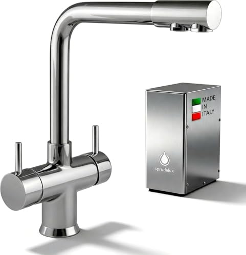 SPRUDELUX® Underbord vattenbubblare system INOX dricksvattenbubblare med 5-vägs vattenkran kök, bubbelvatten och tyst vatten direkt från kranen | ISABELLA krom, med 2 kg Co2-flaska