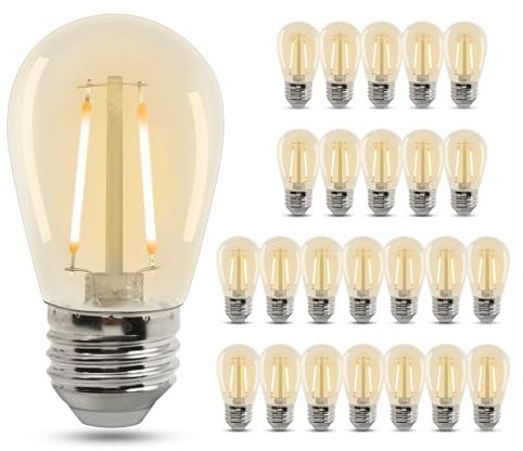 BESLAM S14 Lampadine a filamento LED 2W, Lampadina Edison in plastica bianca calda 2200K equivalente a 40W incandescenza, E27 130LM per sostituzione lampadine per luci esterne impermeabili, 25 pezzi