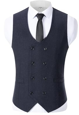 Solovedress Gilet vintage pour homme à double rangée en laine tweed pour mariage