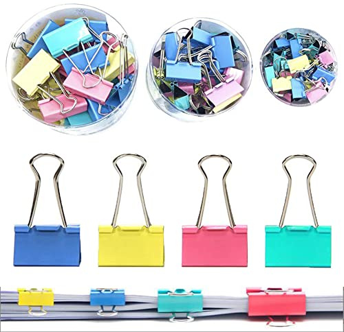 148 Pezzi Foldback Clips 15mm/19mm/25mm Binder Clips Colore Metallo Fermacarte Fermafogli Cartella dell'Ufficio Cancelleria Forniture 4 Colori