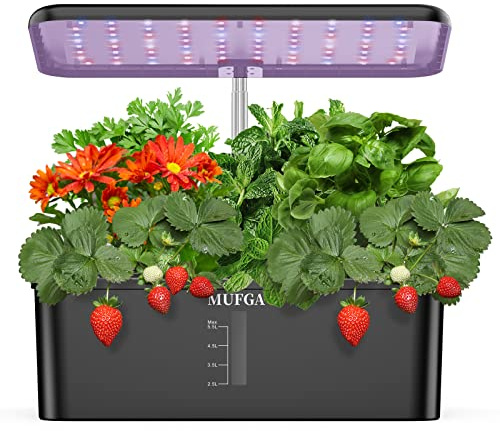 MUFGA 12 Pods Hydroponics Growing System, Indoor Garden with LED Grow Light, Plants Germination Kit, Mini Herb Garden with Pump System, Height Adjustable (No Seed)