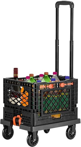 Navaris Klappbare Sackkarre mit Transport Korb - belastbar bis 50kg - Gummiräder - Transportkarre klappbar mit Spanngurt - Transportwagen mit Regenabdeckung