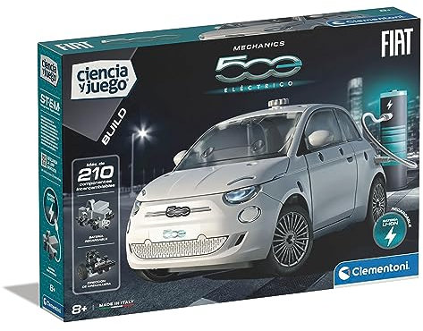 Clementoni - Coche Fiat 500 - Eléctrico con Motor - Juego de Construcciones - Kit de Construcción Mecánica - 210 Componentes - A Partir de 8 Años, 55505