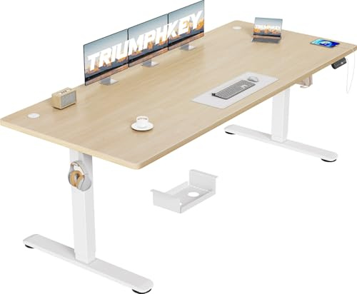TRIUMPHKEY Höhenverstellbar Schreibtisch groß 200x80cm mit USB Ladeanschluss, 3 Memory-Steuerung Schreibtisch Höhenverstellbar Anti-Kollisions Höhenverstellbarer Tisch