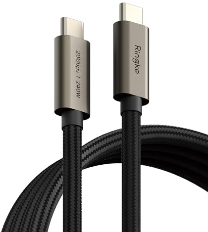 Ringke USB 3.2 Gen 2x2 USB-C [2M / 240W], 20Gbps USB C Fast Charging Cable 4K UHD 60Hz Video 5A Compatible with Samsung Galaxy, iPhone 15 Series, iPad, Pixel, etc. - Black