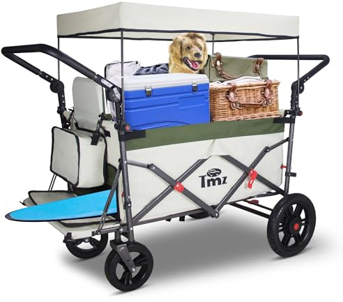 TMZ Bollervagn vikbar med tak, handvagn, transportkärra, redskapsvagn | vikbar | PU-däck med hög elasticitet | upp till 120 kg (vit/grön)