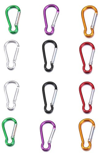 12Pcs Carabiner Clip - 46mm/1.6inch Locking Key Chain Clips, small Carabiner D Ring Clip Hook - Durable Spring Snap Hooks for Outdoor,Fishing,Hiking,Traveling,Traveling Backpack,Snap Hooks（6colors)