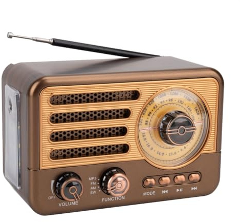 Booso Bärbar Retro Radio Vintage Bluetooth-Högtalare FM/AM-Radiomottagare med LED-Ficklampa, Stöder TF-Kort, USB, AUX Play