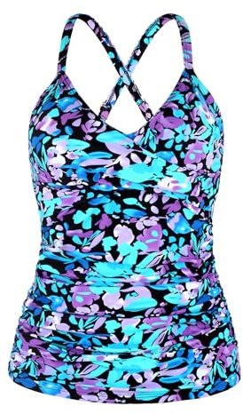 Ocean Blues Tankini gainant pour femme - Haut de maillot de bain push-up à col en V uniquement, Motif floral, L