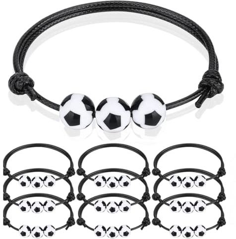 AFCJLTO 10 Piezas Pulseras de Fútbol para Niños, Pulseras Deportivas de Fútbol Trenzadas, Ajustables Pulseras de Futbol Bracelet Rope, para Niños Niñas Fiesta de Cumpleaños