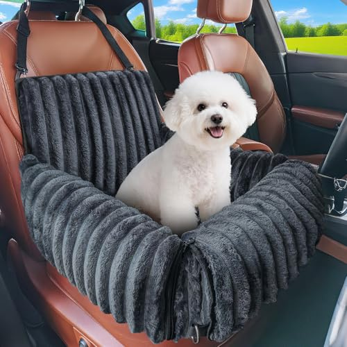 MIXJOY Hunde Autositz für kleine bis mittlere Hunde, Waschbarer Ansteckbare Leine verdickter Memory-Schaum-Füllung, Hundebett Auto für Rückbank Vordersitz, Grau