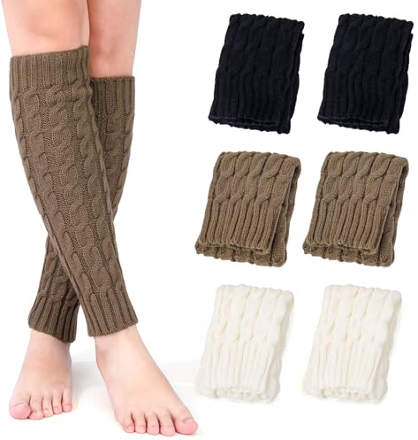 Zuimei 3 Pairs Leg Warmers for Women Girls Winter Knitted Leg Warmers Sleeve Ladies Long Boot Cuff Knee Socks Fashion Warm Long Boot Socks for 80s Party Yoga Dance Skating