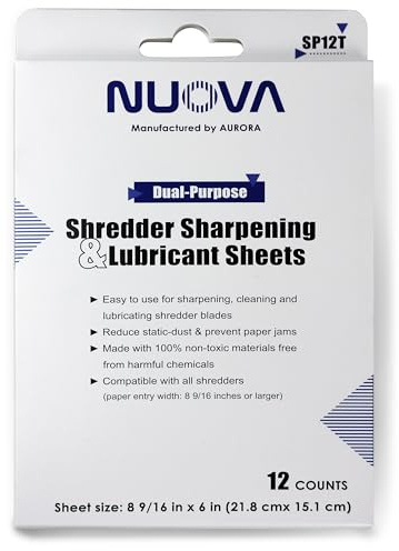 Nuova SP12T Paper Shredder Sharpening & Lubricant Sheets, 12 Count