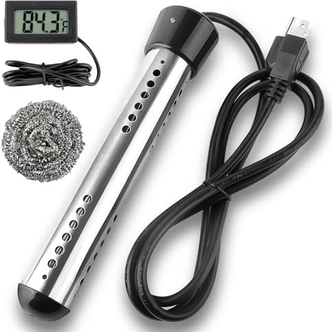 2000W Immersion Water Heater, Portable Water Heater Electric with 304 S S Guard & LCD Thermometer, Submersible Bucket Heater Heat 5 Gallons of Water in Minutes for Home Bathtub Basin