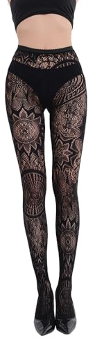 IXOYAHRA Fishnet Tights for Women - Lace Patterned Sheer Tights, Black, One Size（1-Pair）