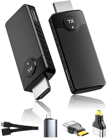 HDMI Inalámbrico Transmisor y Receptor, HDMI Wireless para Transmitir Vídeo y Audio en PC/Portátil a Monitor/TV Box/Proyector, transmisión inalámbrica 2,4G/5G, Alcance de 50M, Plug & Play Negro