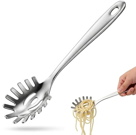 Cuchara de espagueti, alicates de acero inoxidable, cucharilla de pasta, cuchara de fidell, cuchara para espaguetis de acero inoxidable, cuchara para espagueti, ideal como pinza para pasta y pinzas