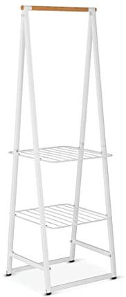 Brabantia - Perchero Linn - Espacio multifuncional para colgar - Estantes para ventilar o secar - Cuelga hasta 16 artículos - Base antideslizante - De pie - Fácil de montar - Blanco - Pequeño