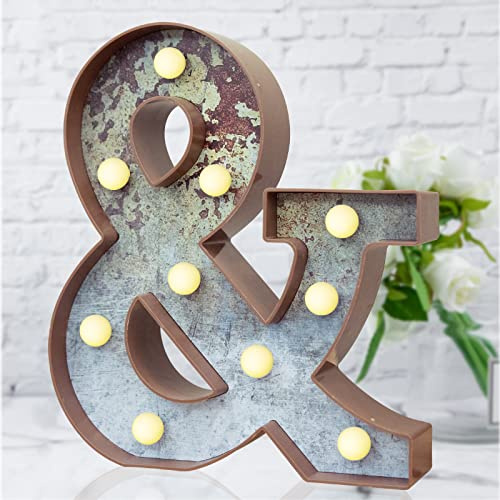 LED Marquee Light Up Letters Industrial Vintage Style Lighted Letters Rust Metal Effect Marquee Letter with Lights Illumination Letter Signs for Christmas Wedding Birthday Party Home Cafe Bar Decor-&