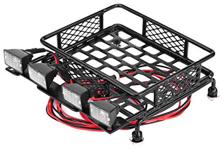Rc Roof Rack Luggage, Rc Roof Rack, Small Size Roof Rack Luggage With LED Rc Roof Luggage Carrier Rc Crawler Accessories for SCX10 1/10 RC Car (4 White)