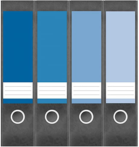 Etiketten für Ordner | Farben Mix Blau | 4 breite Aufkleber für Ordnerrücken | Selbstklebende Design Ordneretiketten Rückenschilder