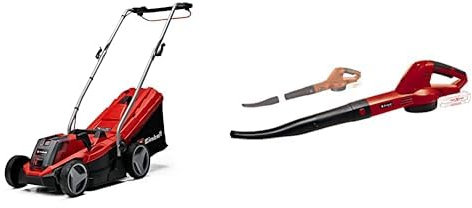 Einhell Tondeuse à gazon sans fil GE-CM 18/33 Li (1 x 4,0 Ah) Power X-Change (jusqu’à 200 m², réglage centralisé de la hauteur de coupe à 5 positions) VERSION STARTER KIT + SOUFFLEUR